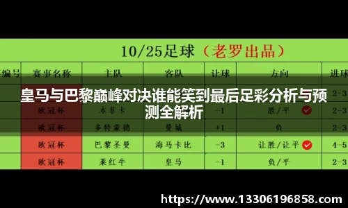 皇马与巴黎巅峰对决谁能笑到最后足彩分析与预测全解析